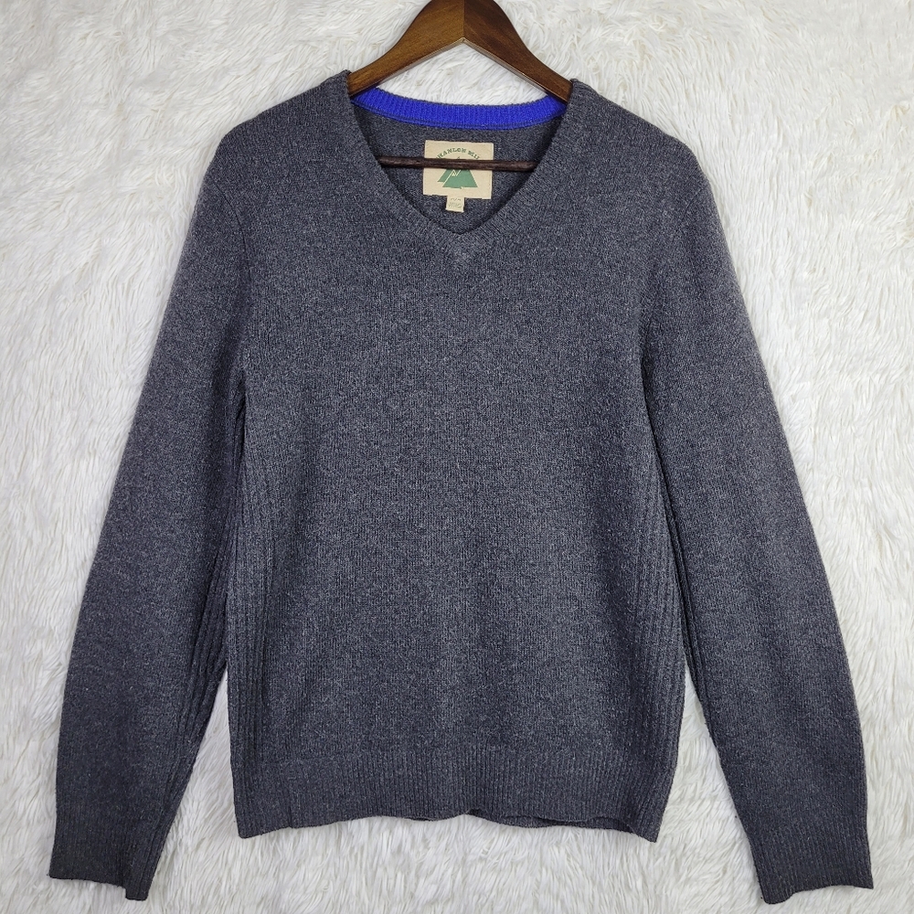 O'Hanlon Mills Mens M Gray Rib Lambswool Blend Sweater Outdoor Normcore Classic
